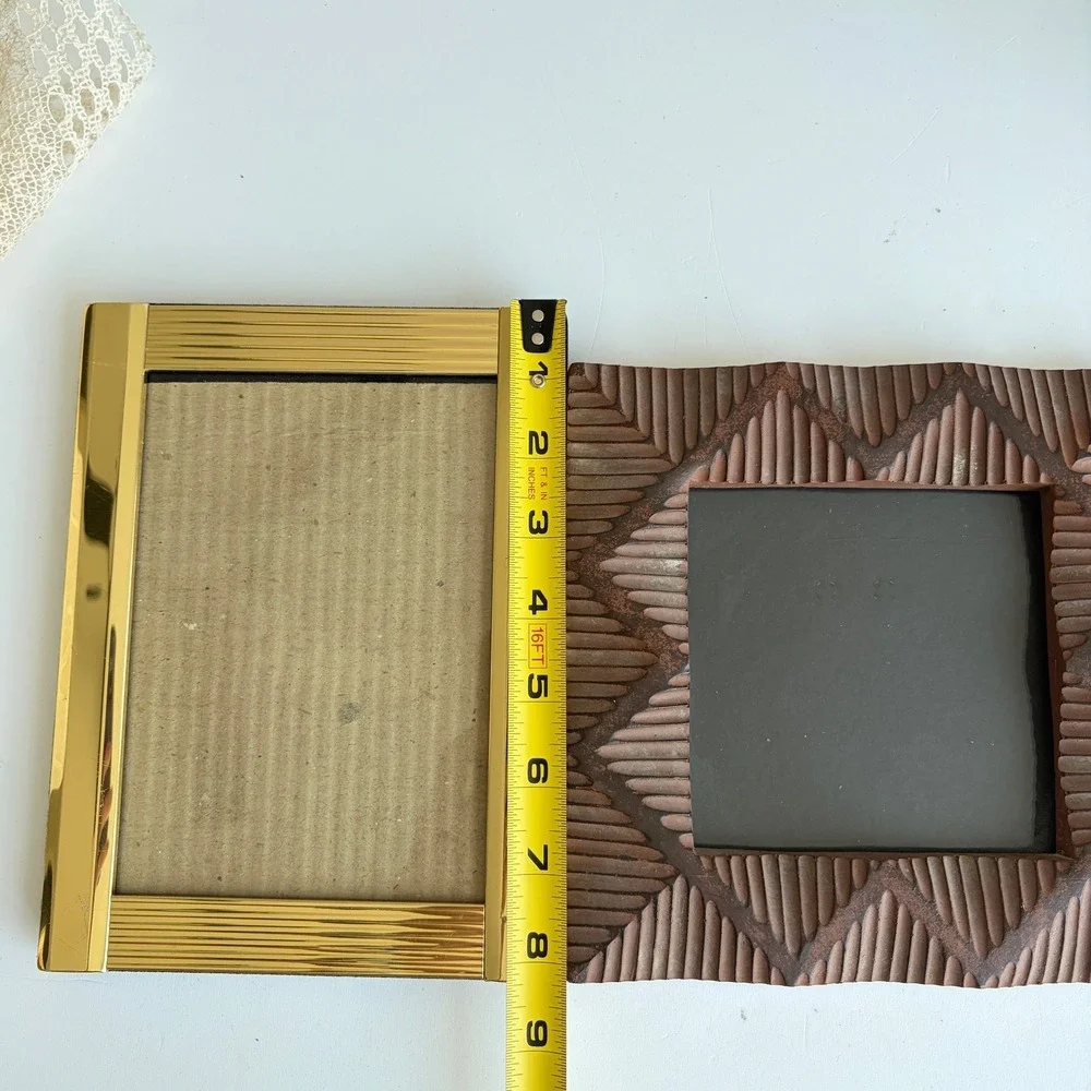Vintage Picture Frame Set Gold Metal Wood Pier 1 Carved Textured 3 Piece Bundle